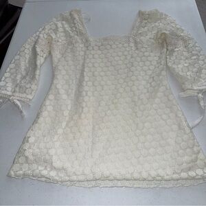 Anthropologie Solitaire Crochet Lace Blouse Women's Med Ivory 3/4 Sleeve Peasant